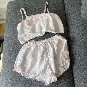 Pink and white striped cropped two-piece set